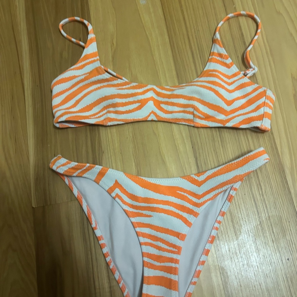 Triangl Orange and White Zebra Print Bikini Set